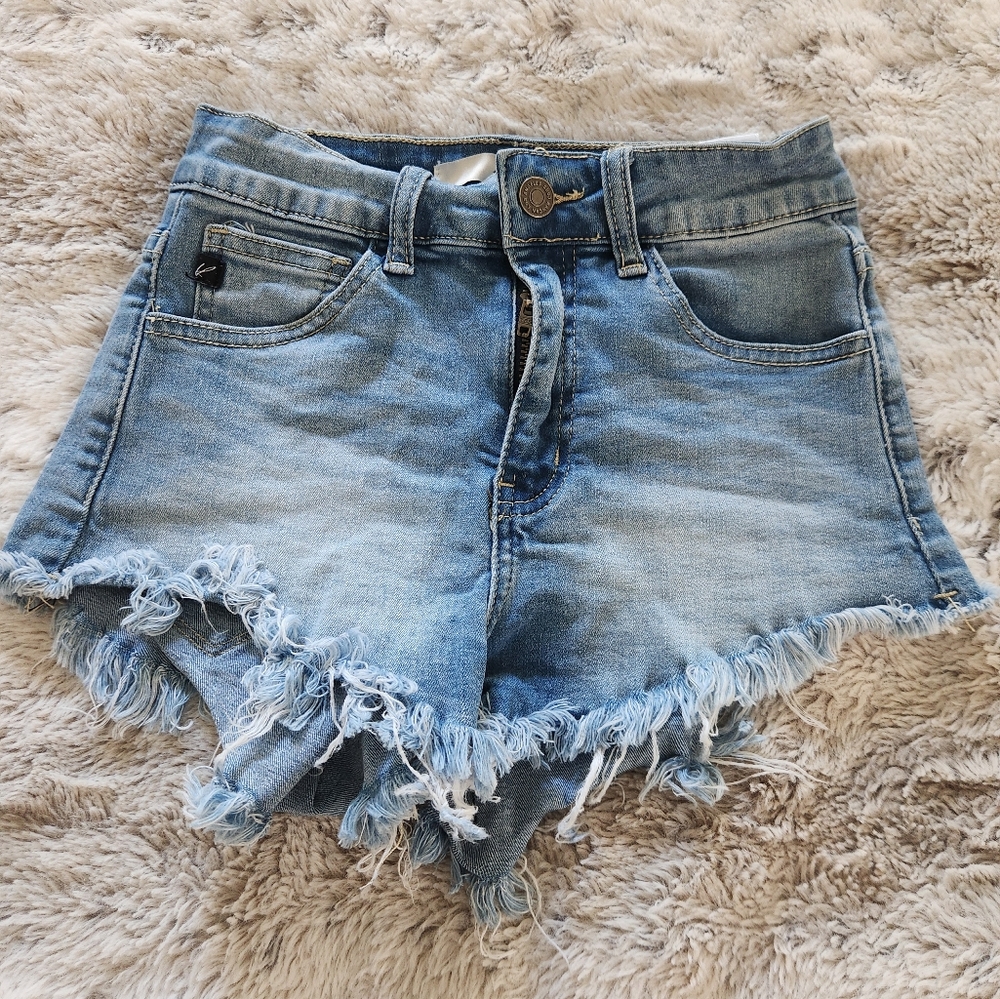 KanCan Blue Jean Shorts with Frayed Hem